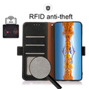 KHAZNEH Side-Magnetic Litchi Genuine Leather RFID Phone Case For iPhone 14 Pro Max (Black)