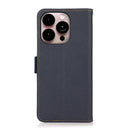 KHAZNEH Side-Magnetic Litchi Genuine Leather RFID Phone Case For iPhone 14 Pro Max (Blue)