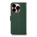 KHAZNEH Side-Magnetic Litchi Genuine Leather RFID Phone Case For iPhone 14 Pro Max (Green)