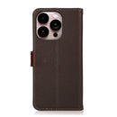 KHAZNEH Side-Magnetic Litchi Genuine Leather RFID Phone Case For iPhone 14 Pro Max (Brown)