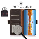 KHAZNEH Side-Magnetic Litchi Genuine Leather RFID Phone Case For iPhone 14 Pro Max (Brown)