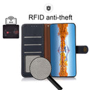 KHAZNEH Custer Genuine Leather RFID Phone Case For iPhone 14 Pro Max (Blue)