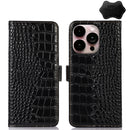 Crocodile Top Layer Cowhide Leather Phone Case For iPhone 14 Pro Max (Black)