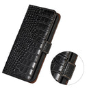 Crocodile Top Layer Cowhide Leather Phone Case For iPhone 14 Pro Max (Black)
