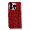 Crocodile Top Layer Cowhide Leather Phone Case For iPhone 14 Pro Max (Red)