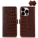 Crocodile Top Layer Cowhide Leather Phone Case For iPhone 14 Pro Max (Brown)