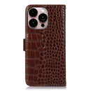 Crocodile Top Layer Cowhide Leather Phone Case For iPhone 14 Pro Max (Brown)