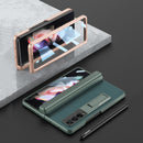 For Samsung Galaxy Z Fold3 5G GKK Magnetic Hinge Plain Leather Phone Flip Case with Pen Box(Mist Gold)