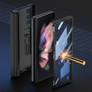 For Samsung Galaxy Z Fold3 5G GKK Magnetic Hinge Plain Leather Phone Flip Case with Pen Box(Mist Gold)