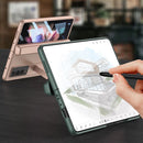 For Samsung Galaxy Z Fold3 5G GKK Magnetic Hinge Plain Leather Phone Flip Case with Pen Box(Dark Night Green)