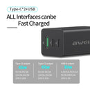 awei PD9 65W Dual Type-C / USB-C + USB GaN Fast Charging Travel Charger, EU Plug(Black)