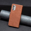For Motorola Moto E32 4G / Moto E32s Lambskin Texture Pure Color Leather Phone Case(Brown)