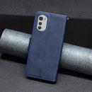 For Motorola Moto E32 4G / Moto E32s Lambskin Texture Pure Color Leather Phone Case(Blue)