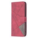 For Motorola Moto E32 4G Magnetic Buckle Rhombus Texture Leather Phone Case(Red)