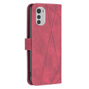 For Motorola Moto E32 4G Magnetic Buckle Rhombus Texture Leather Phone Case(Red)