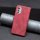 For Motorola Moto E32 4G Magnetic Buckle Rhombus Texture Leather Phone Case(Red)