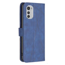 For Motorola Moto E32 4G Magnetic Buckle Rhombus Texture Leather Phone Case(Blue)