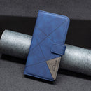 For Motorola Moto E32 4G Magnetic Buckle Rhombus Texture Leather Phone Case(Blue)