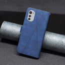 For Motorola Moto E32 4G Magnetic Buckle Rhombus Texture Leather Phone Case(Blue)