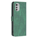 For Motorola Moto E32 4G Magnetic Buckle Rhombus Texture Leather Phone Case(Green)