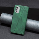 For Motorola Moto E32 4G Magnetic Buckle Rhombus Texture Leather Phone Case(Green)
