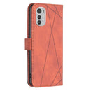 For Motorola Moto E32 4G Magnetic Buckle Rhombus Texture Leather Phone Case(Brown)