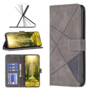 For Motorola Moto E32 4G Magnetic Buckle Rhombus Texture Leather Phone Case(Grey)