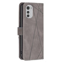 For Motorola Moto E32 4G Magnetic Buckle Rhombus Texture Leather Phone Case(Grey)