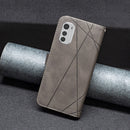 For Motorola Moto E32 4G Magnetic Buckle Rhombus Texture Leather Phone Case(Grey)