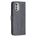 For Motorola Moto E32 4G Magnetic Buckle Rhombus Texture Leather Phone Case(Black)