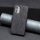 For Motorola Moto E32 4G Magnetic Buckle Rhombus Texture Leather Phone Case(Black)