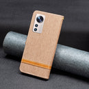 For Xiaomi 12 Lite Color Block Denim Texture Leather Phone Case(Brown)