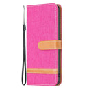 For Xiaomi 12 Lite Color Block Denim Texture Leather Phone Case(Rose Red)