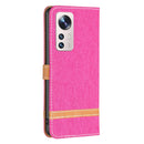 For Xiaomi 12 Lite Color Block Denim Texture Leather Phone Case(Rose Red)