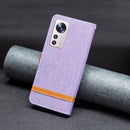 For Xiaomi 12 Lite Color Block Denim Texture Leather Phone Case(Purple)