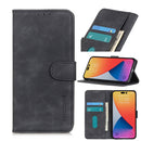 KHAZNEH Retro Texture Leather Phone Case For iPhone 14 Pro Max (Black)