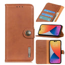 KHAZNEH Cowhide Texture Horizontal Flip Leather Phone Case For iPhone 14 Pro Max (Brown)