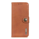 KHAZNEH Cowhide Texture Horizontal Flip Leather Phone Case For iPhone 14 Pro Max (Brown)