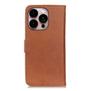 KHAZNEH Cowhide Texture Horizontal Flip Leather Phone Case For iPhone 14 Pro Max (Brown)