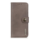 KHAZNEH Cowhide Texture Horizontal Flip Leather Phone Case For iPhone 14 Pro Max (Khaki)