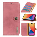KHAZNEH Cowhide Texture Horizontal Flip Leather Phone Case For iPhone 14 Pro Max (Pink)