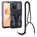 For OPPO Realme C31 Lanyard Mecha Armor Kickstand PC + TPU Phone Case(Grey)
