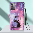 For Nokia G21 / G11 Colored Drawing Plain Weave Leather Phone Case(Panda Baby)