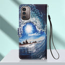 For Nokia G21 / G11 Colored Drawing Plain Weave Leather Phone Case(Waves And Sun)