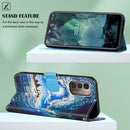 For Nokia G21 / G11 Colored Drawing Plain Weave Leather Phone Case(Waves And Sun)