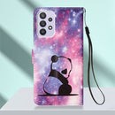 For Samsung Galaxy A23 4G&5G / F23 Colored Drawing Plain Weave Leather Phone Case(Panda Baby)