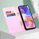 For Samsung Galaxy A23 4G&5G / F23 Colored Drawing Plain Weave Leather Phone Case(Panda Baby)