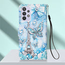 For Samsung Galaxy A23 4G&5G / F23 Colored Drawing Plain Weave Leather Phone Case(Tower Butterfly)