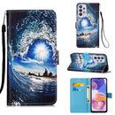 For Samsung Galaxy A23 4G&5G / F23 Colored Drawing Plain Weave Leather Phone Case(Waves And Sun)