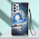 For Samsung Galaxy A23 4G&5G / F23 Colored Drawing Plain Weave Leather Phone Case(Waves And Sun)